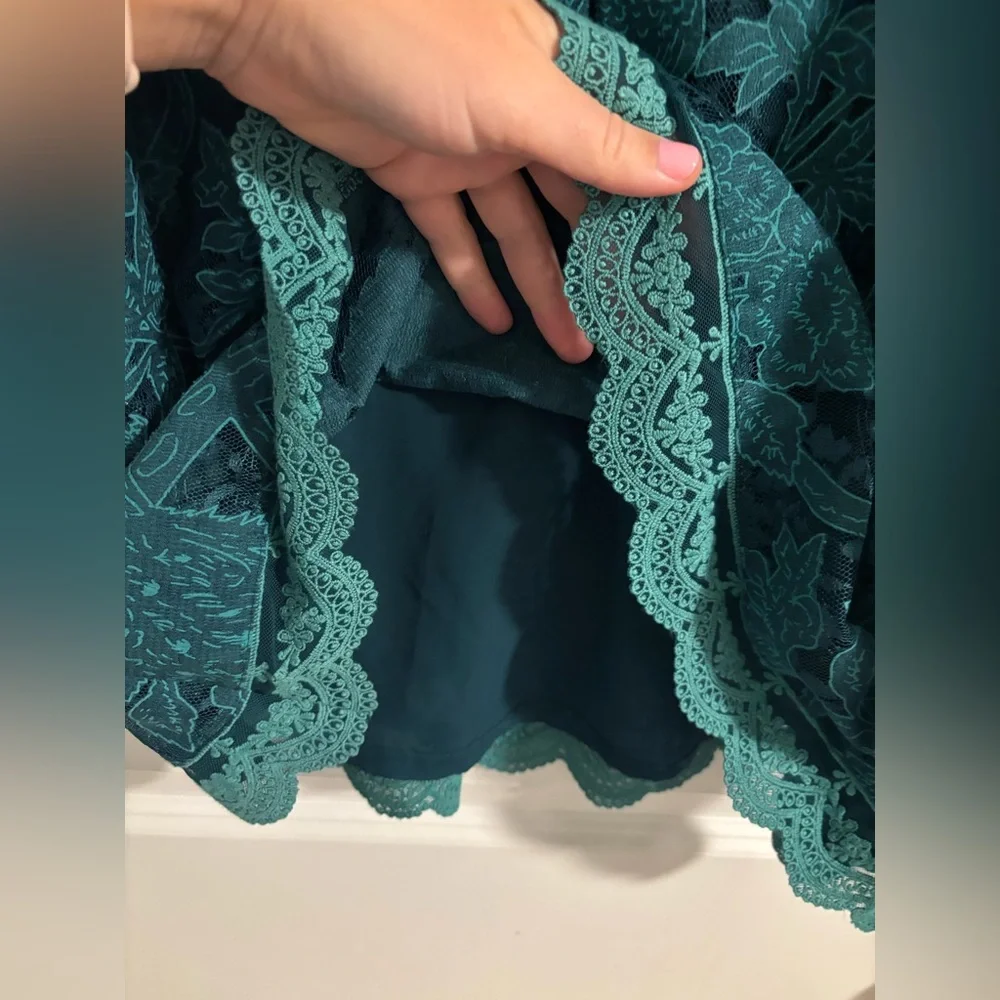 NWT ANTHROPOLOGIE HD in Paris Lace Meadows Blouse Peacock Turquoise Teal Size 0